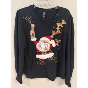 Berek Santa Champagne Martini Top Womens Medium Black Excellent Sequin Holiday
